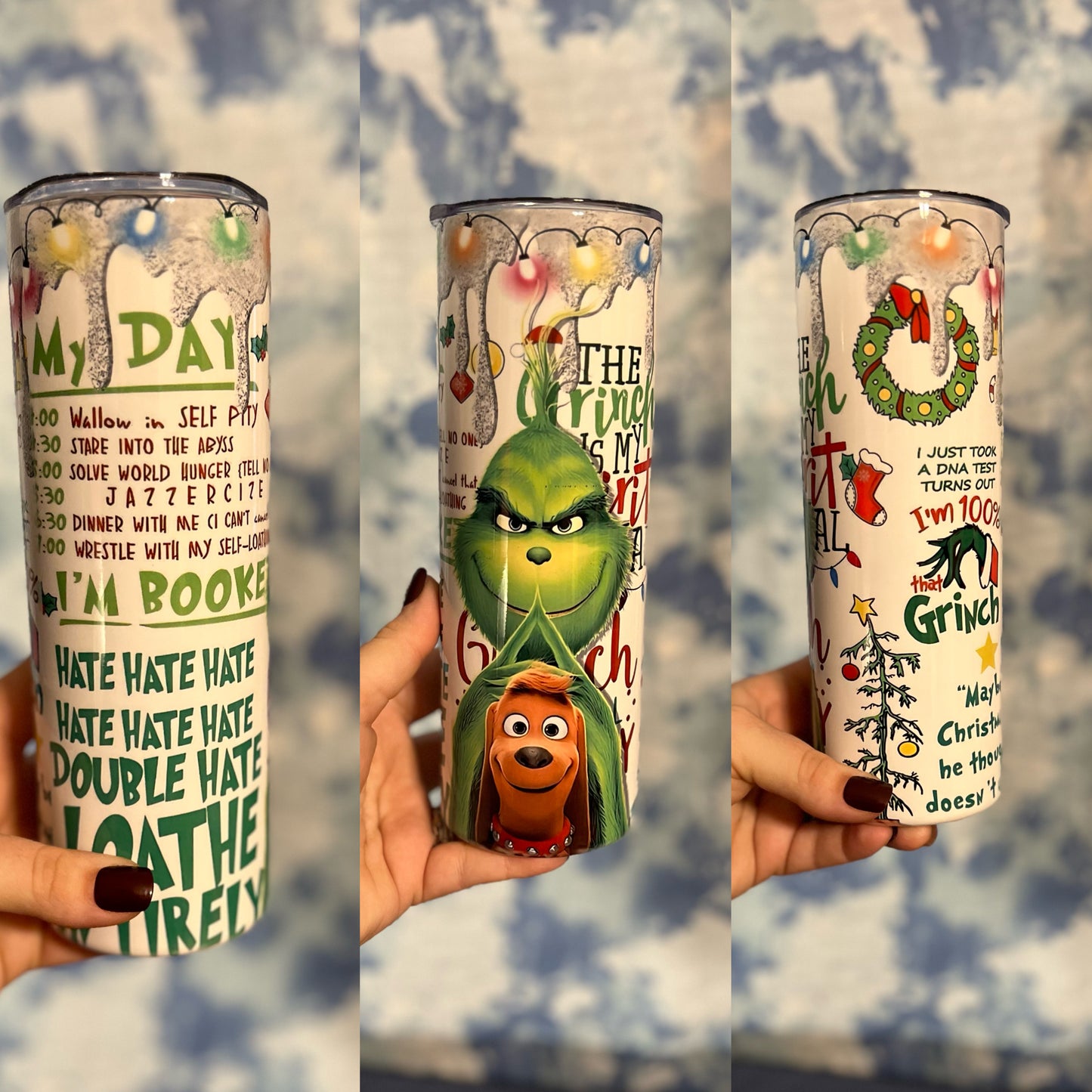 Christmas 20oz Tumbler | Gift ideas | Hot and Cold drink| Grinch Tumbler| Winter| Cindy Lou Who| Max| Christmas Gift | fake Glitter Tumbler|