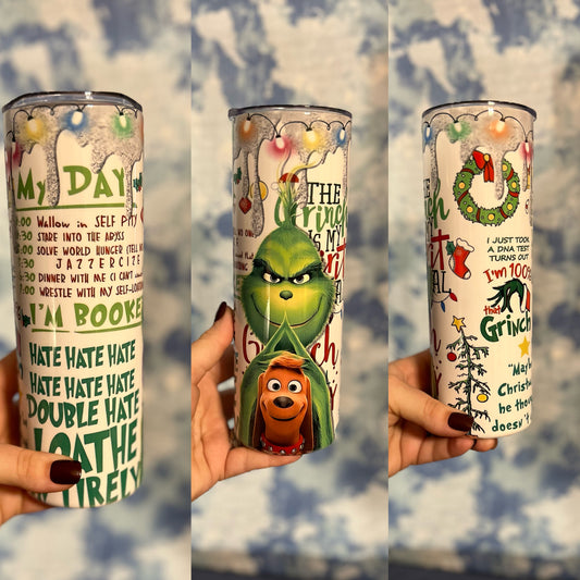 Christmas 20oz Tumbler | Gift ideas | Hot and Cold drink| Grinch Tumbler| Winter| Cindy Lou Who| Max| Christmas Gift | fake Glitter Tumbler|